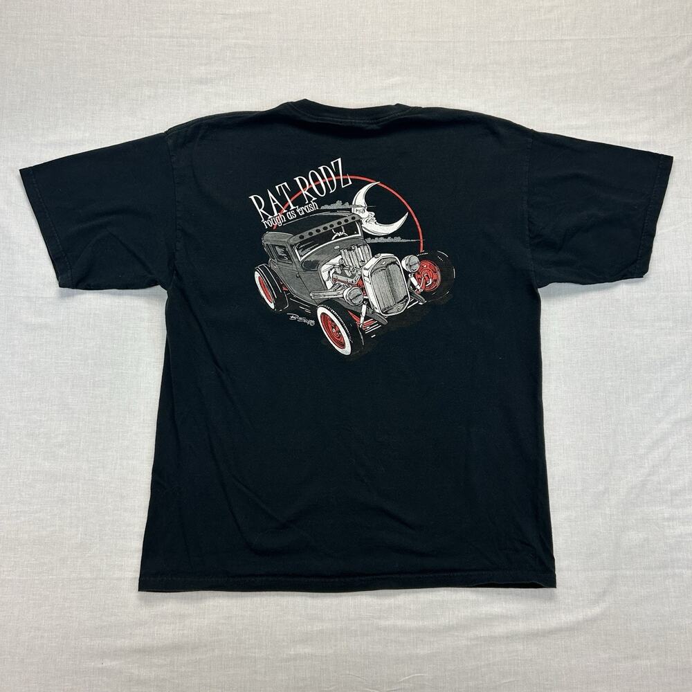 Vintage Rat Rodz Graphic T-Shirt Men's XL Black Retro Hot Rod Car Rat Fink Tee